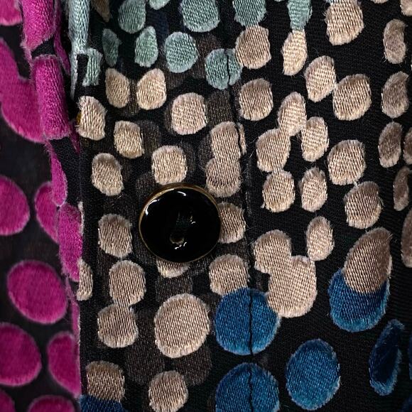 Saloni Polka Dot Devore Satin Blouse Sz 6 Multicolor Sheer Ruffle Cuff Whimsical - Picture 10 of 13